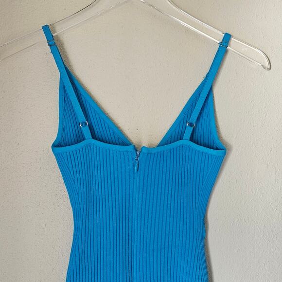 DAVID KOMA For Mini Dress in Blue Ribbed Size Small Cutout Detail Tank Dress - Picture 6 of 8